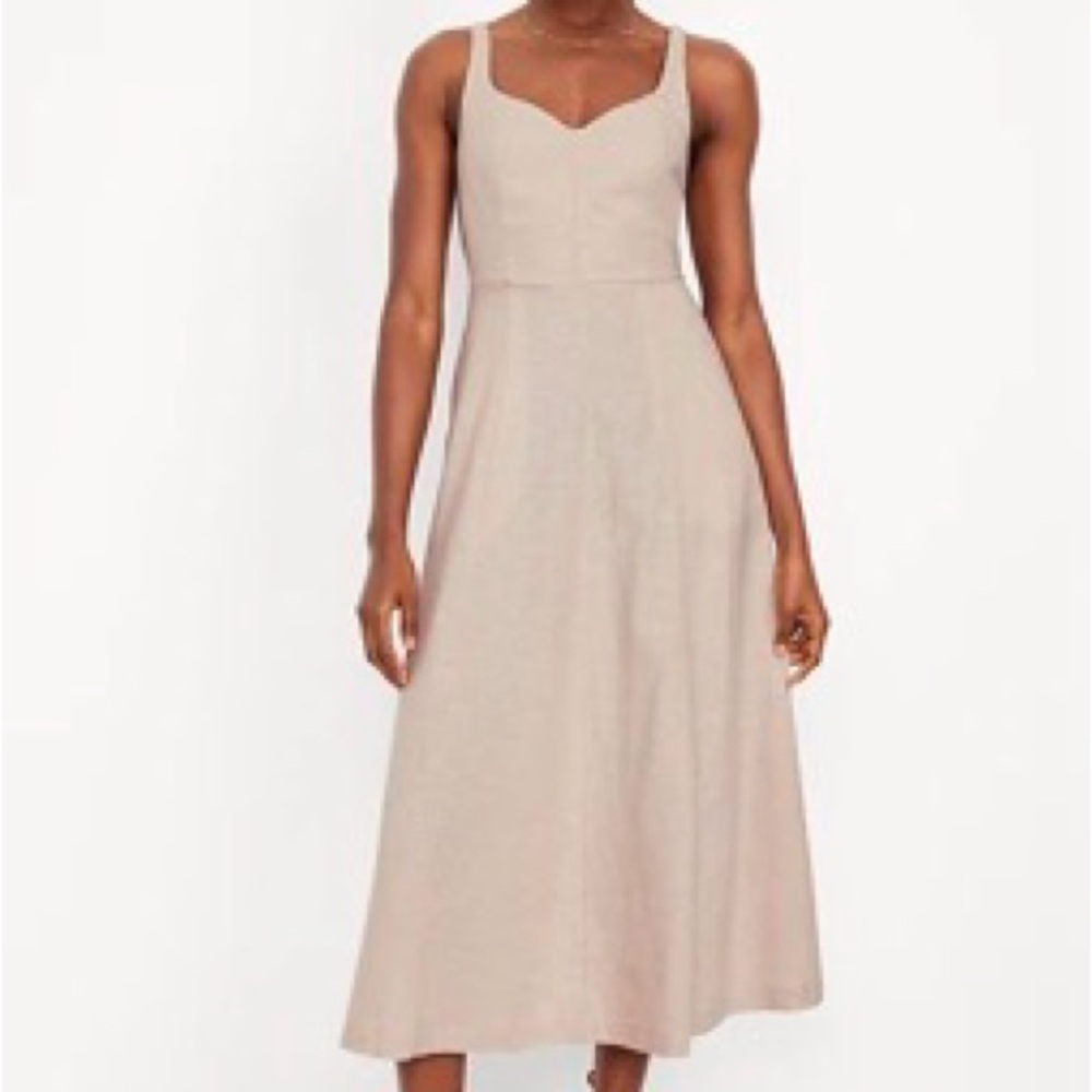 Fit & Flare Linen Blend Midi Dress. Sold Out! Large Petite